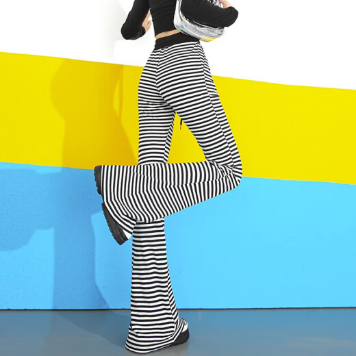 2025 rayas caídas de primavera y verano Pantalones de microflares informales sueltos Pantalones de caña alta de alta pierna anchura Pantalones largos largos Color de moda [MY-686] XL