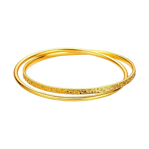 OKZ gold crushed ice bracelet for women, 999 solid gold, sparkling, crushed ice pattern, double circle plain circle, gold-plated bracelet for gift, 58 rings, 5.8g