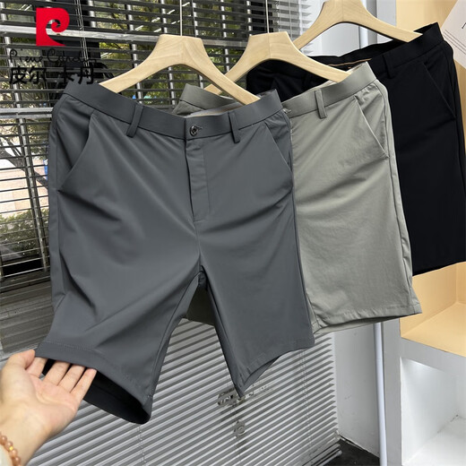 Pier Cardin no tiene elasticidad ni frescura, pantalones cortos de seda de hielo elásticos, de verano, slim informal recto de cinco puntos Simple Dark Grey 673 29