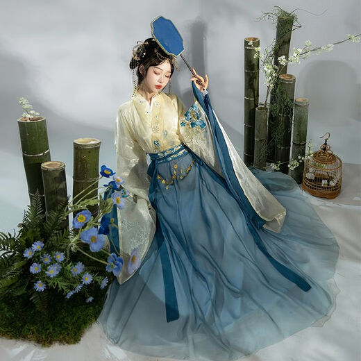 
Biaoge Hanfu Chinese Style Women's Clothing Set 2025 New National Style Awards [Lan Yao] Ancient Costume Wei and Jin Dynasties, Lumbar + Outer + Skirt + Waist Chain Blue, Single Size 80-140Jin [Jin equals 0.5 kg]