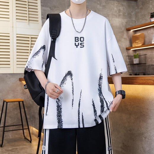 Changluzhu 2025 T-shirt d'été à manches courtes pour garçons collégiens et lycéens marque tendance dégradé à manches mi-longues T-shirt pour jeunes haut 7027 blanc (une seule pièce à manches courtes) assurance qualité M 80-95Jin Jin est égal à environ 0,5 kg