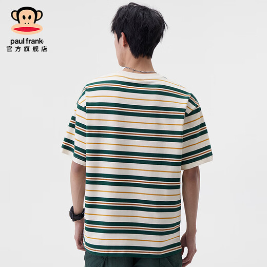 大嘴猴（paul frank）美式潮牌条纹男士短袖T恤春夏季薄款宽松圆领弹力百搭男装体恤衫 绿色698D【官方正品】 L 【建议125-140斤】