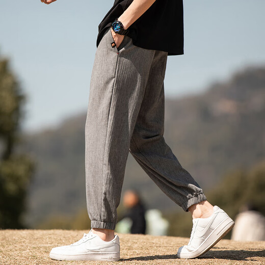 Dingfengbaoluo lin pantalon décontracté pour hommes et été à la tendance marque lâche sport lié pantalon recadré wx09 gris 2xl