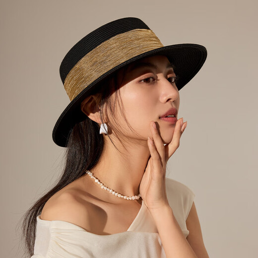 Siggi防晒草帽女春夏出游平顶优雅时尚休闲海边度假礼帽显脸小遮阳帽
