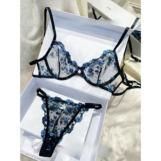 Victoria's style sexy secret tin type red apricot floral embroidery lace mesh see-through bra set sexy royal charm dark red (bra bottoms) M (75ABC)