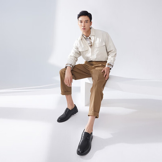 Foot Dragonfly Casual Leather Shoes Men's Daddy's Winter Plus Fleece Men's Shoes Genuine Leather Large Size Soft Sole Middle-aged and Elderly Anti-Slip Shoes Classic Black Wta9734 38