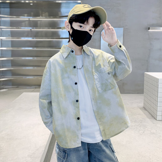 Children's clothing boys' spring shirts 2025 new spring and autumn long-sleeved medium and large children's handsome shirts spring boys' trendy khaki color 150 cm