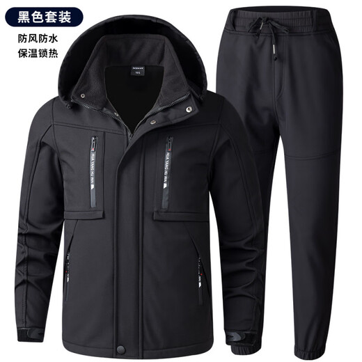 FHHUABD冬季加绒加厚冲锋衣套装男防风防水保暖户外登山服防寒冲锋衣工装 683绿色加绒套装【防水】 2XL 180码建议140-160斤