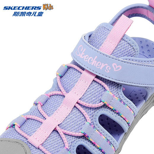 Skechers Children's Beach Shoes Outdoor Wear-Resistant Round Toe Velcro Sandals Breathable Anti-Slip Summer Comfortable Casual Shoes Purple/Pink/LVLP 27.5