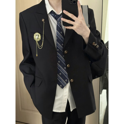 Xinghelai Japanese college style boys dk suit uniform jacket jk school supply sense red suit student handsome class suit shoulder pad suit black + white shirt navy blue tie + black suit L recommendation 110-125Jin Jin is equal to 0.5 kg