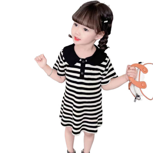 姿伟祺新款韩版女童夏装连衣裙23宝宝洋气夏季裙子 黑白TX9207连衣裙 80 偏小