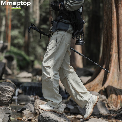 MMOPTOP outdoor ice silk work pants for summer men's light and cool breathable paratrooper casual pants MXXK22 apricot color L