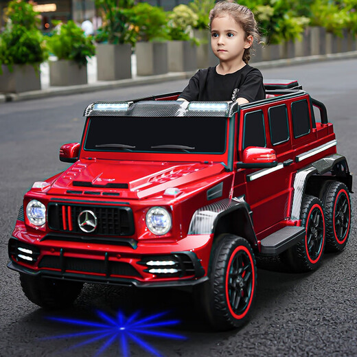 Samat Big G children's electric car with six wheels, can sit adults with remote control, off-road electric car for boys and girls, baby toys, painted gray, can be stored, can sit adults, Chaowei battery six-drive leather seat, soft wheels