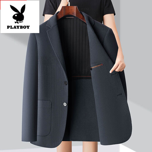 Playboy (PLAYBOY) high-end wool double-sided woolen suit men's middle-aged dad winter suit coat short woolen jacket blue gray XL 180