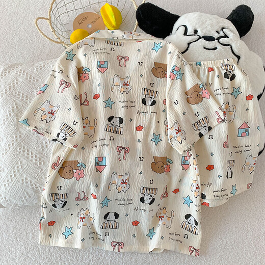 Pajamas pour femmes en été à manches courtes à manches courtes Cotton Summer Summer 2025 Nouvel étudiant Couet ano Cartoon Home Clothing Set QDMBE681 L (165) Recommandé Poids 110 Jin [Jin est égal à 0,5 kg]