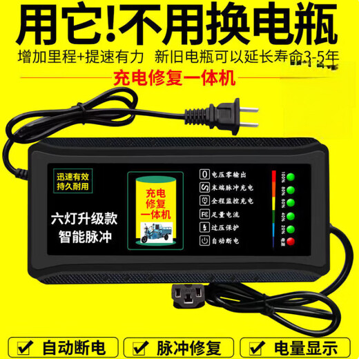 Automatic power-off electric vehicle charger 48V60V72V20A Chaowei tricycle tram smart universal six-lamp enhanced version 48V12AH universal three-hole