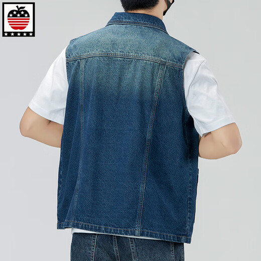 Aemape Apple Light Color Großgröße Lose Jeansweste für Männer und Frauen Frühling und Sommer Trendy Marke Retro Workwear lässig Ärmele Horse Clip Weste 6231# Retro Blue 4xl (Empfohlen 190-205 Jin [Jin gleich 0,5 kg]))