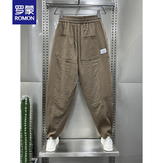 罗蒙（ROMON）2025夏季新款棉麻超薄透气垂感休闲裤男士潮流宽松褶皱哈伦萝卜裤 黑色 4XL 建议190210斤
