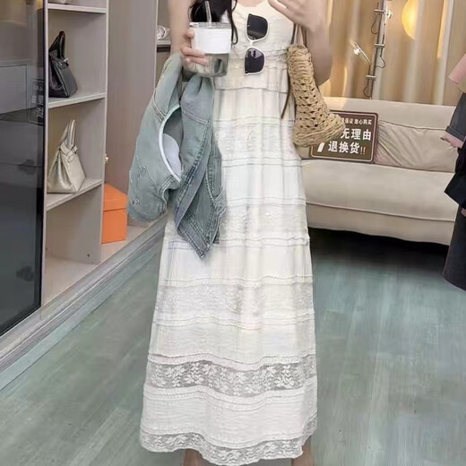 XCFreht French Long Rock Seaside Urlaub White Hosspender Kleider Textur 2025 Frauen Sommerer Anzug Hosenträger Rock + Denim Weste 694# [SET] XL [Vorgeschlagen 120-135jin [Jin gleich 0,5 kg]]