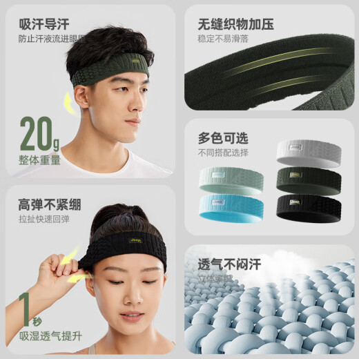 JEEP运动发带止汗女吸汗跑步导汗带瑜伽男生提花毛巾头带灰色均码