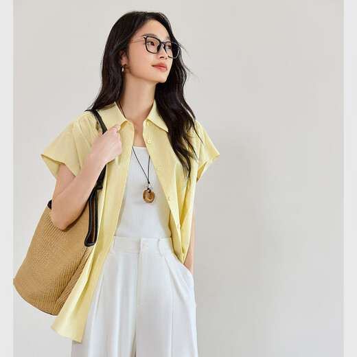 Vanciman Pure Cotton Women's Short-Searved Camiseta para mujeres 2025 Summer NUEVA Camisa simple Simple Lapa suelta Top M9859 Lemon Yellow L