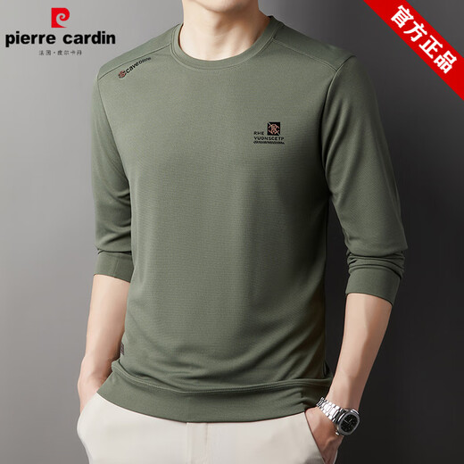 Pierre Cardin Camiseta de manga larga para hombres de mediana edad y mayores Sudadera holgada con cuello redondo Primavera y verano Nuevas camisetas informales Camisa básica para hombres 1 pieza 829-gris verde M 165 recomendado 120 Jin Jin equivale a menos de 0,5 kg