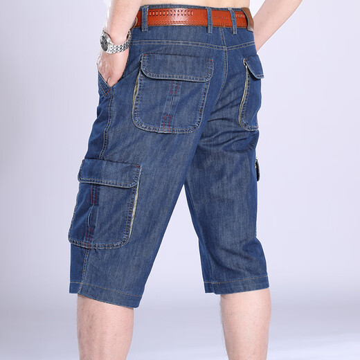Jeep Spirit Jeep Denim Shorts Hombres Mid-Wists Mid-Pants Mid-Pants Mid-Pants Pantalones de cultivo informales Summer NUEVO Producto 753 Blue oscuro 34