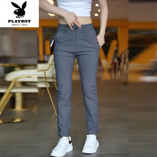 花花公子（PLAYBOY）男士休闲裤夏季薄款2025新款弹力潮流直筒修身宽松商务裤子男 T838灰色 薄款 28