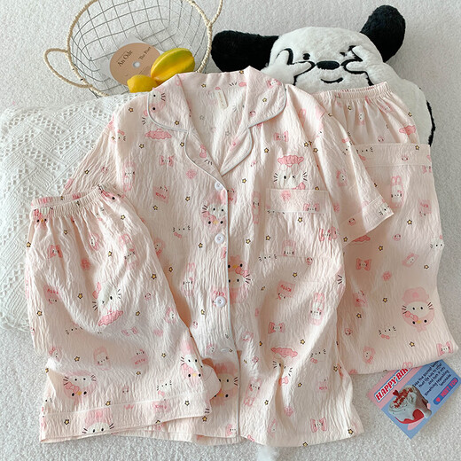 S.Sofea Cloud Cotton Pyjamas für Frauen Sommer Welpe Cartoon Kurzärmelte dreiteilige Heimkleidung für Outdoor-Kleidung 9904# Corgi 170 m