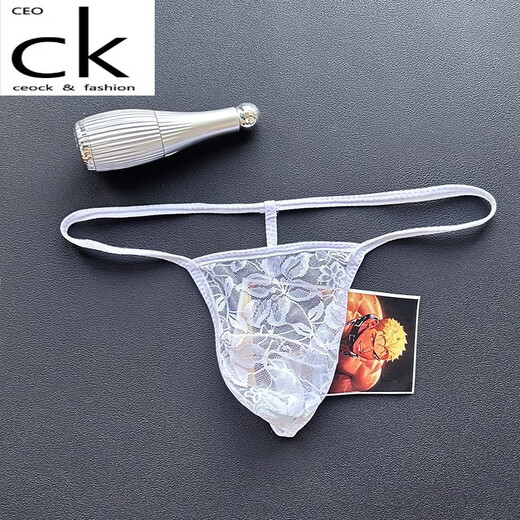 CEOCK Men's Thong Lace Transparent Breathable Sexy Thong Hollow Single Underpants One Pack White One Size 100.-170Jin Jin equals 0.5kg Inner Wear