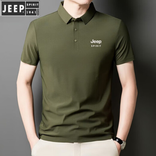 Jeep Spirit Neues komfortables Polo-Hemd Herreneis Seiden kurzärmelig T-Shirt Summer Revers Anti-Falten-Geschäft und lässige und ältere halbärmelige Jeep12358 Ice Seide Polo-Hemd/Obsidian Black L [110-125jin [Jin gleich 0,5 kg]]