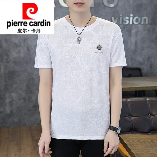 皮尔卡丹冰丝短袖t恤男士夏季2025新款高端虎头烫钻潮流上衣冰感半袖 753白色 3XL 170-190斤
