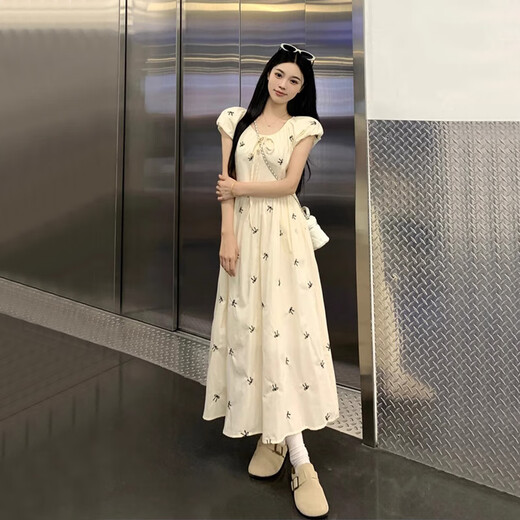 Vestido de manga de yijian de hojaldre francés, estilo dulce, abrazando la cintura y temperamento delgado, falda de falda de manga de verano de verano [original-m] m recomendado 90-110Jin [Jin iguala 0.5 kg]
