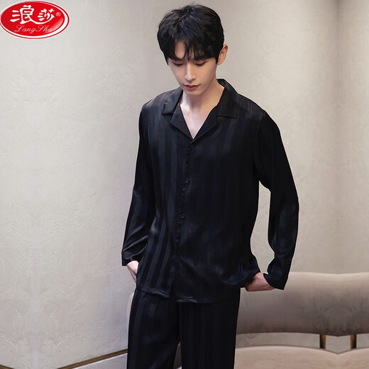 Langsha (Langsha) Mulberry Silk Pajamas Spring y otoño Nuevo traje de manga larga de gran tamaño para hombres de seda de verano para hombres 6627 Meteor l