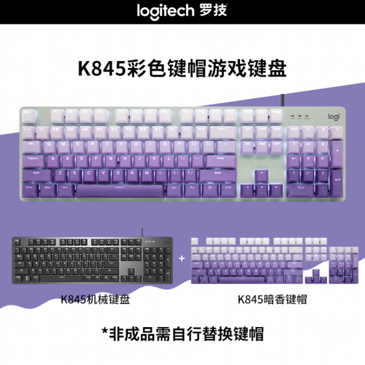 罗技（Logitech）K845机械键盘 有线键盘 办公电脑打字键盘  电竞游戏发光全尺寸个性化定制键帽 罗技K845青轴 暗香
