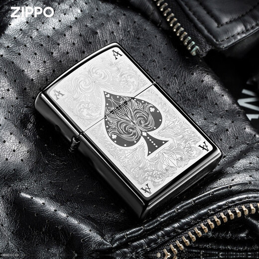 ZIPPO打火机正版 官方黑桃A印花黑冰扑克 煤油火机男友礼物 黑桃A-单机DY9902DK