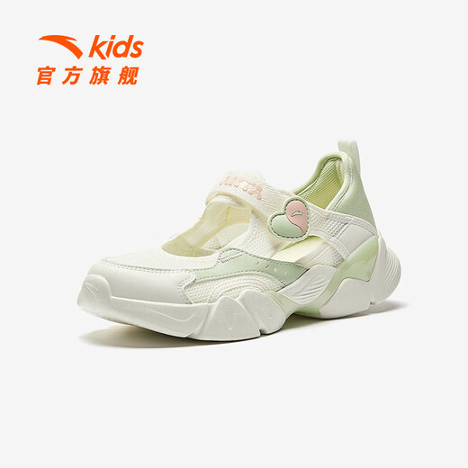 Anta children's sandals, girls' shoes, summer new Mary Jane frame outdoor beach shoes, ivory white/yocao green-3 35