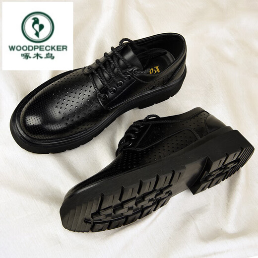 Sandalias de cuero para hombres de Woodpecker 2025 Autumn New Breathable Hollow Casual Business Wear Formal Mesh con agujeros Black A15262 Punta de cuero 38 38