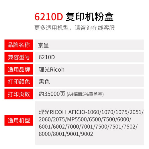 Jingcheng Ricoh 6210D Tóner Cartucho 6503/7503/9003SP Impresora A1060 Cartucho de tinta A1075 [40000 Páginas] 6210D Cartucho de polvo negro estándar/Plomería Gran capacidad