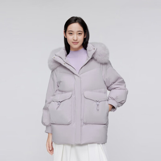 Bosideng milk tea series heart-shaped quilted 90 velvet fox fur collar mid-length large pocket loose warm jacket thick suit water blue 5012 M 165