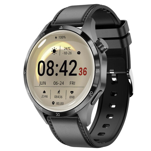 2025年新款watch新款gt5 pro智能手表男gt4监测血压健康运动手环 GT5pro黑盘黑色皮带 配硅胶表带