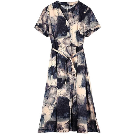 Arachne Light Luxury Brand Robe pour femmes pour la mère de femmes robe à la mode et noble jupe à kirt à manches courtes à manches courtes à la mode 9209 jaune L 90-105Jin [Jin est égal à 0,5 kg]