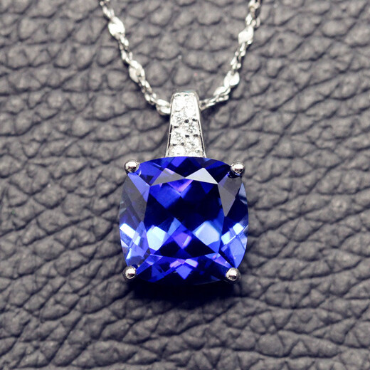 Huaiyin fat square pillow-shaped tanzanite sapphire pendant necklace colorful pink fused tanzanite square pendant sterling silver women's jewelry white gold (with chain)