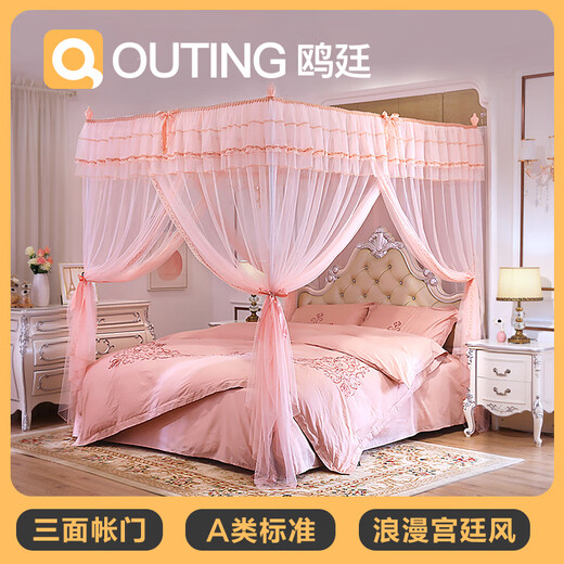鸥廷（OUTING）新款宫廷落地网红ins蚊帐1.5m1.8m床家用支架公主风加密加厚纹账 9923粉色 1.8*2.2m床