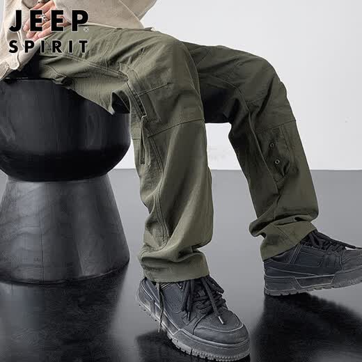 JEEP SPIRIT Jeep Pantalones casuales retro americanos monos funcionales de verano para hombres pantalones de asalto al aire libre estilo montaña para hombres verde militar XL