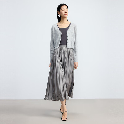 Shuiyunjian Shui Yun Jian Damen -Kleidung Einfacher schlanker weicher Hals langer Dünner Strickjacke Pullover 2025 Sommer neuer Stil hellgrau L.