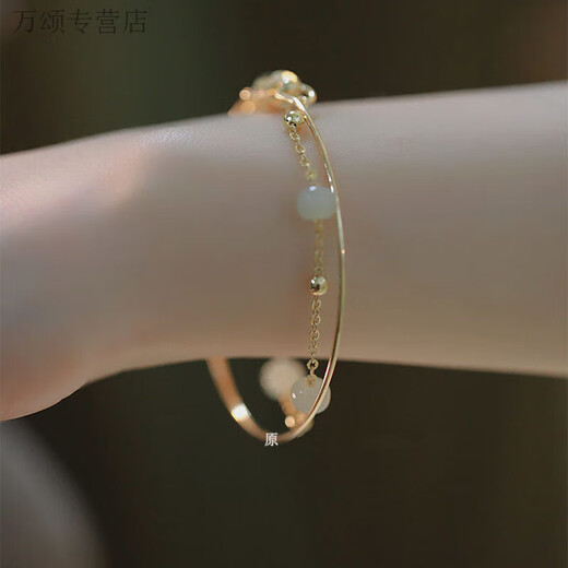 KZD999 sterling silver silver Hetian jade bracelet girls ins niche design double layered bracelet Hetian jade bracelet light green and simple packaging