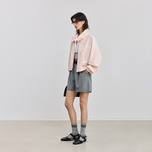 
LILY2025 summer new simple sporty style loose casual versatile commuter thin long-sleeved jacket short 120 light pink S
