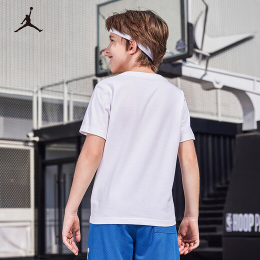 NIKE JORDAN Nike children's short-sleeved T-shirt summer new children's size 23 short T-shirt pure white 110/56 recommended height 104-110cm