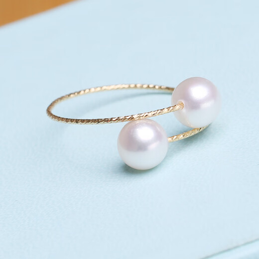 18K gold-plated freshwater pearl ring for women, adjustable elastic fashion ring, round tail ring, flawless glare, fashionable temperament elastic ring